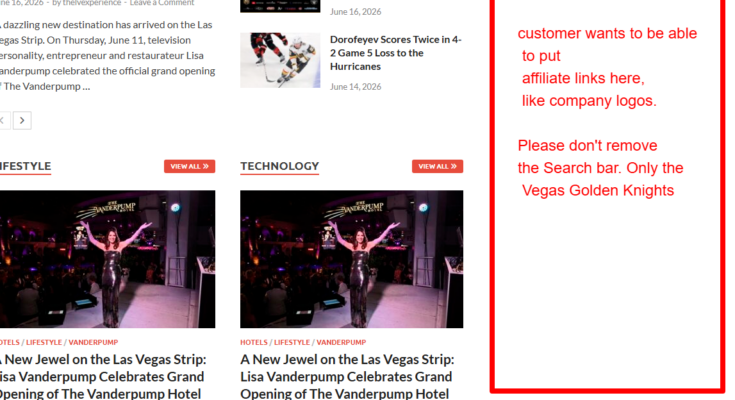 News website layout with highlighted search box