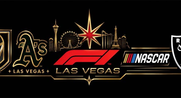 Las Vegas sports and motorsport logos on black